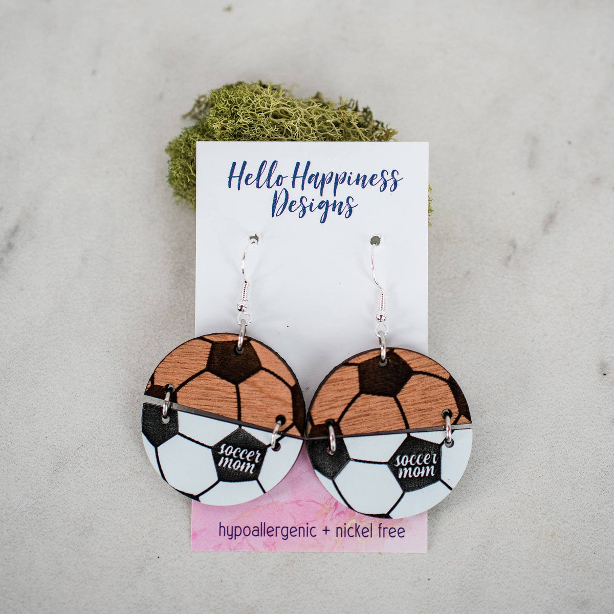 Soccer Mom Earrings - Acrylic & Wood  Circle Duos - Handmade