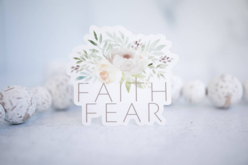 Floral Faith Over Fear,  Sticker Vinyl Sticker, 3x3 in.