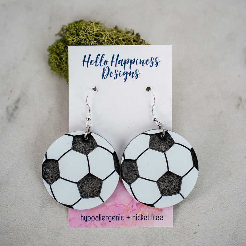 Soccer Earrings - Acrylic Soccer Ball  Dangles - Handmade