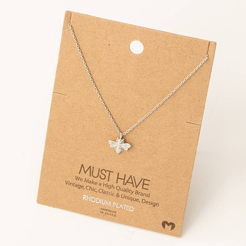 Mini Bee Pendant Necklace in Silver