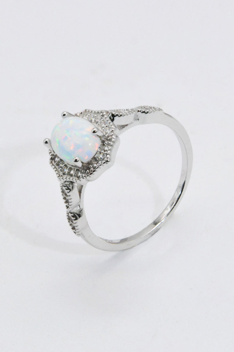 Persephone 925 Sterling Silver Platinum-Plated Opal Ring