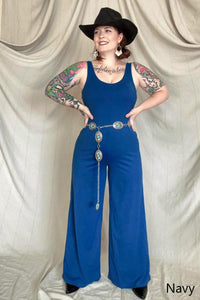 Wide Leg Sleeveless Jumpsuit With Built-In Bra