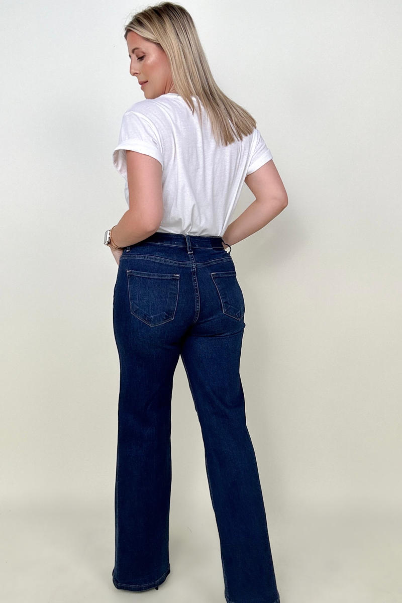 Kayleigh: Risen Mid-Rise Wide Leg Dark Wash Jeans