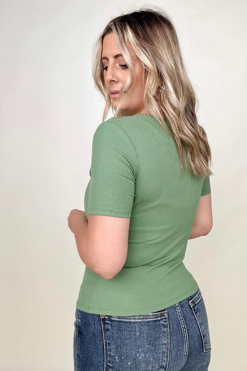 Basic Ribbed Fitted Tee with Built In Bra