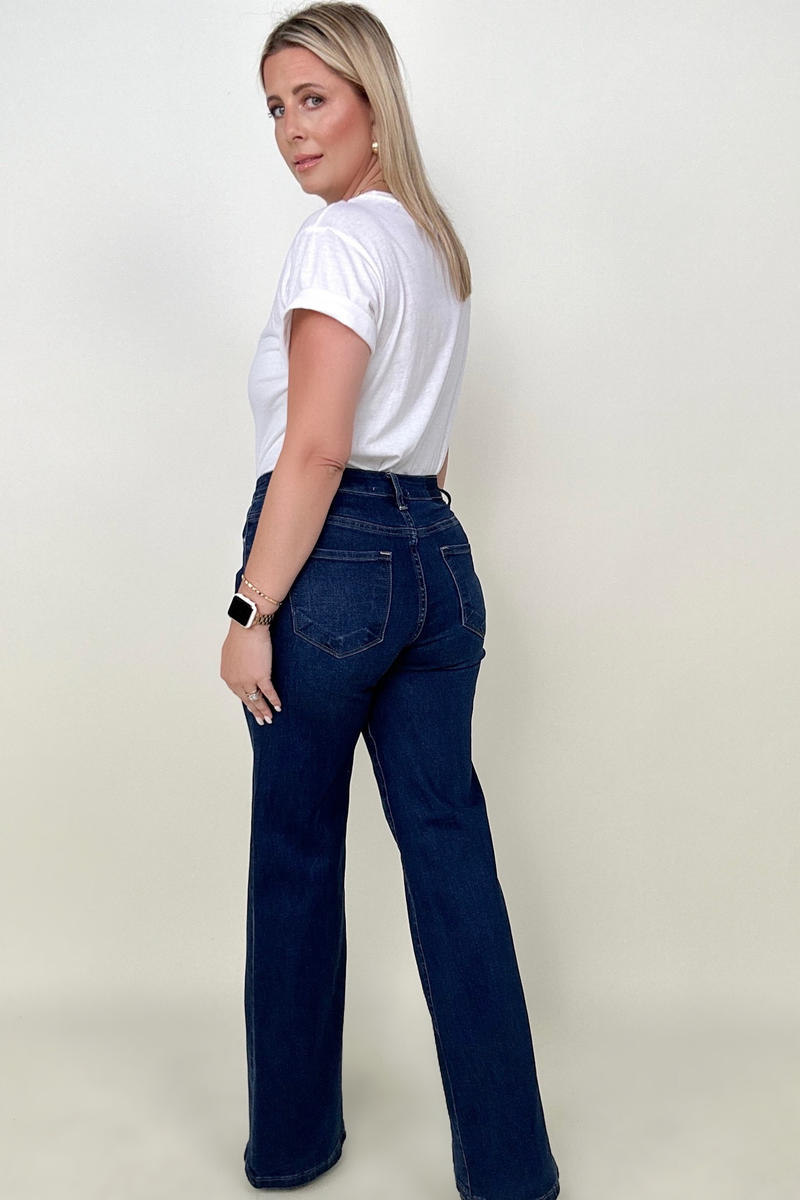 Kayleigh: Risen Mid-Rise Wide Leg Dark Wash Jeans