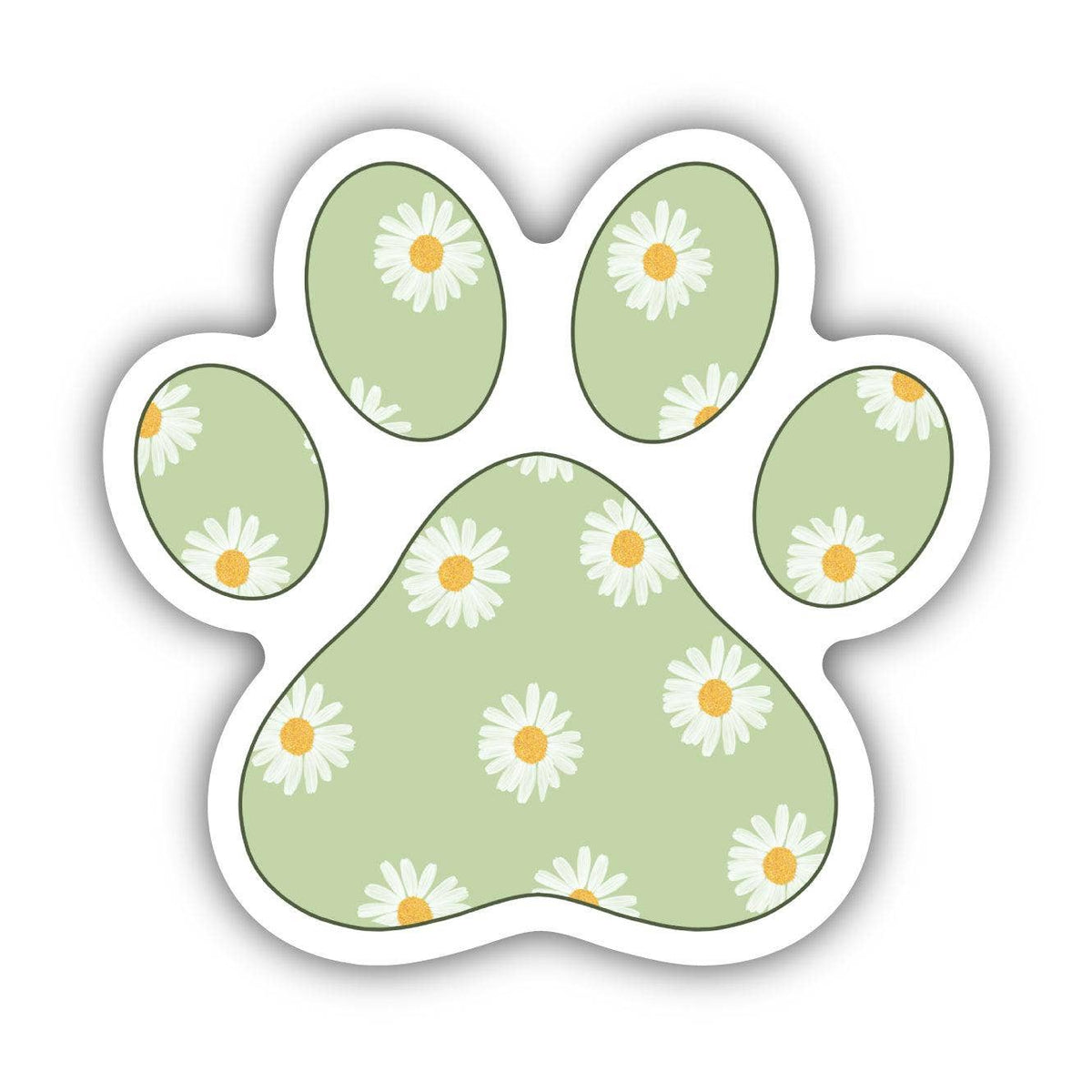 Green Floral Paw Print Sticker