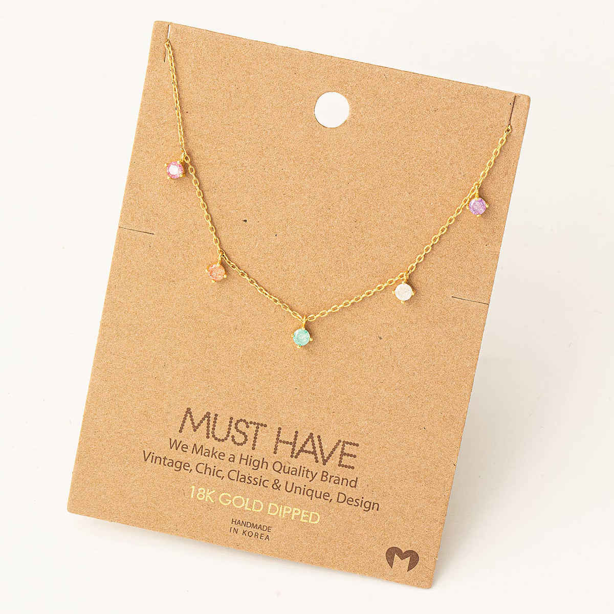 Crystal Stud Drop Necklace In Gold