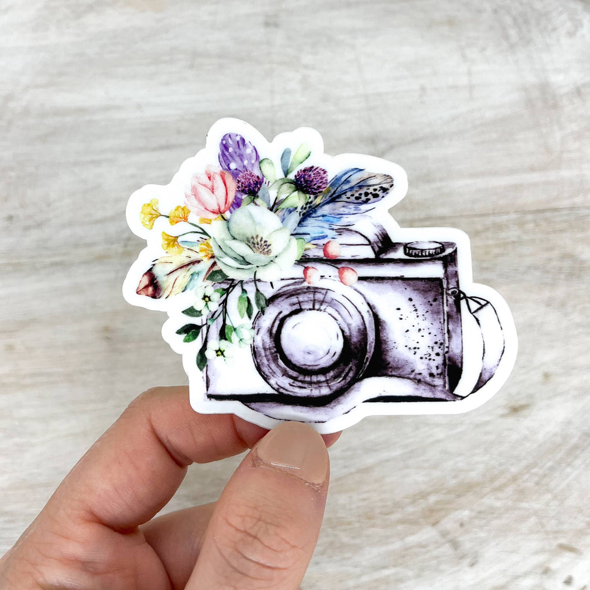 Floral Camera With Strap, Spring Sticker, 3x3 inch