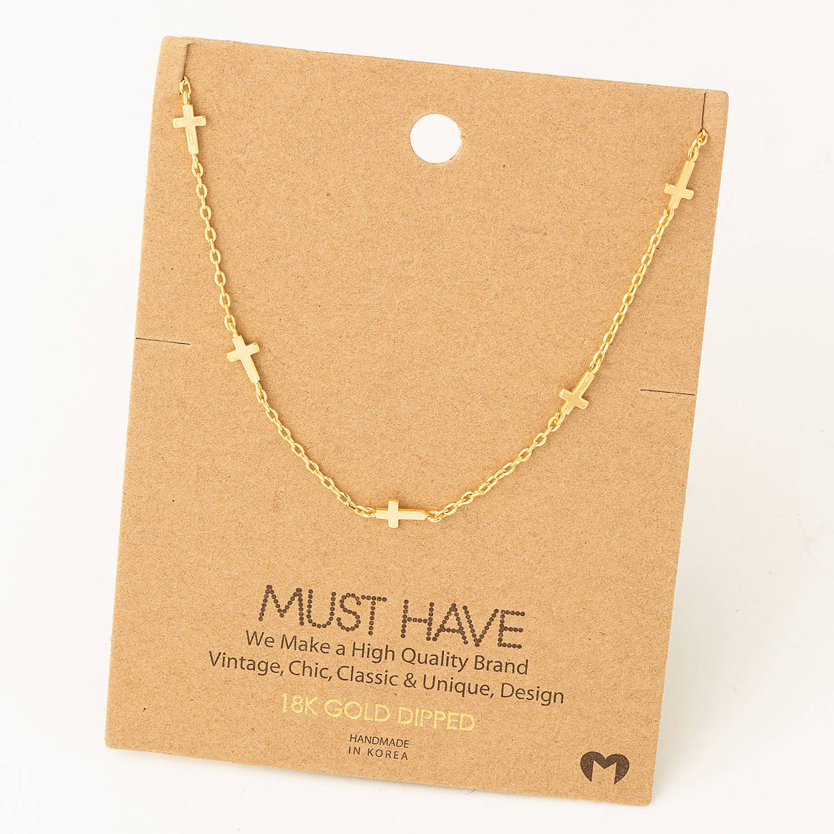 Dainty Cross Station Necklace In Gold
