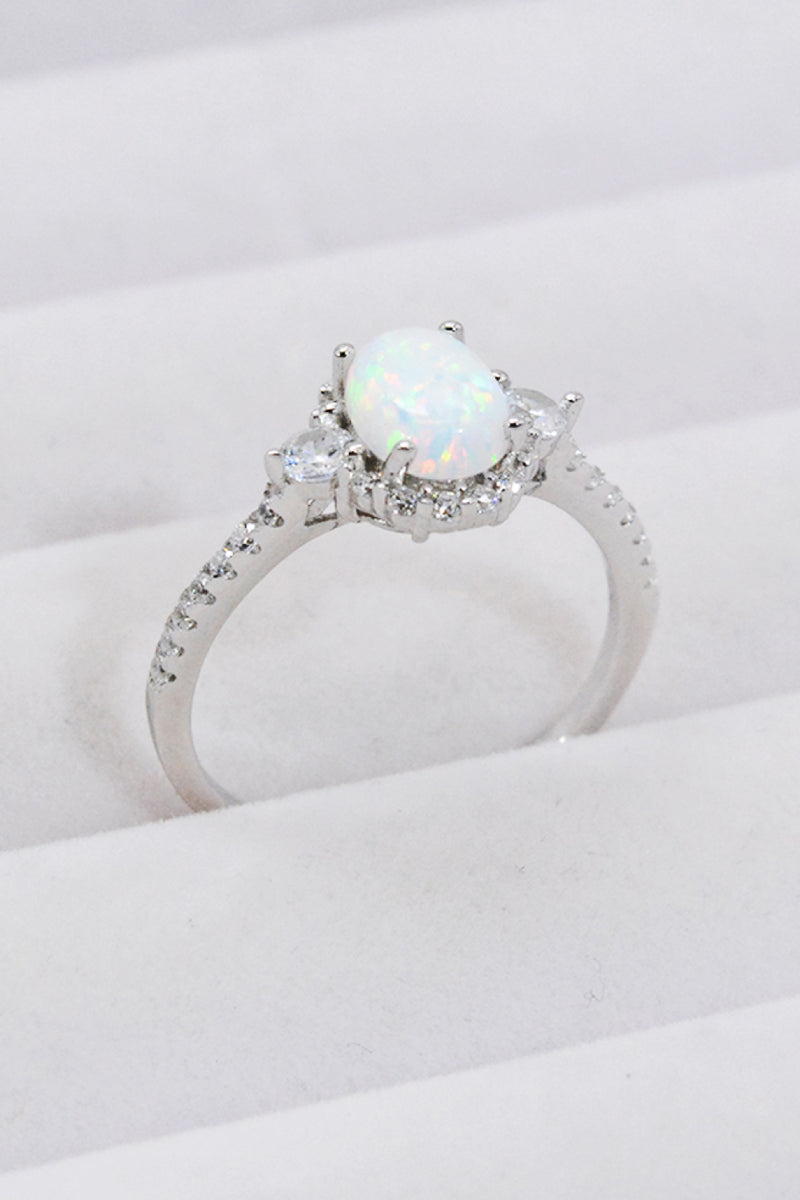 Persephone 925 Sterling Silver Platinum-Plated Opal Ring