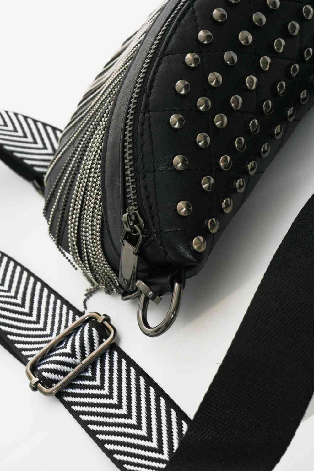 PREORDER: Ria Faux Leather Studded Sling Bag with Fringe