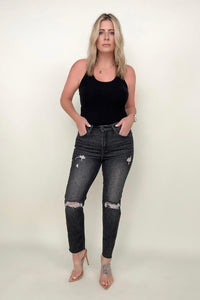 Winona: Risen High Rise Slim Straight Cropped Raw Hem Jeans